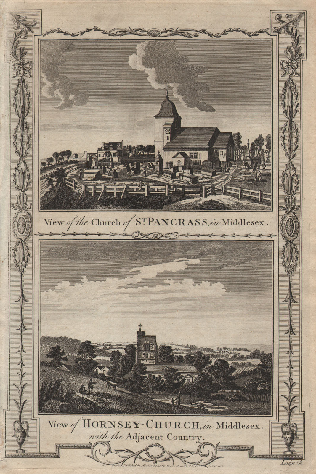 St. Pancras Old Church. St Mary's Church Tower, Hornsey. London. THORNTON 1784